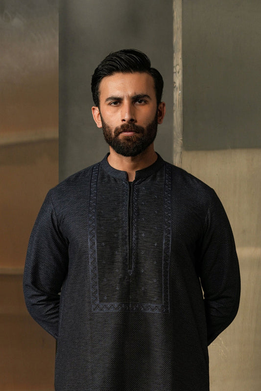 EMB-KURTA TROUSER-NAVY-BLU - shop at Bareezeman