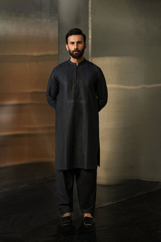 EMB-KURTA TROUSER-NAVY-BLU
