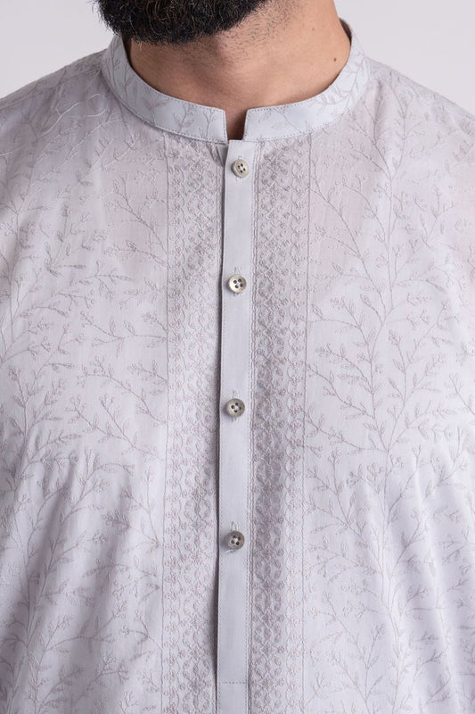 EMBROIDERED-KURTA-GREY - shop at Bareezeman