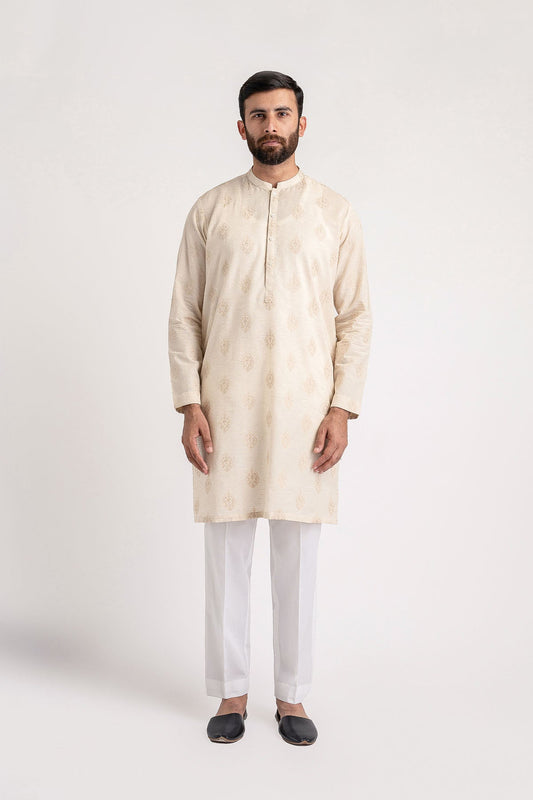 EMBROIDERED-KURTA-O-WHITE - shop at Bareezeman