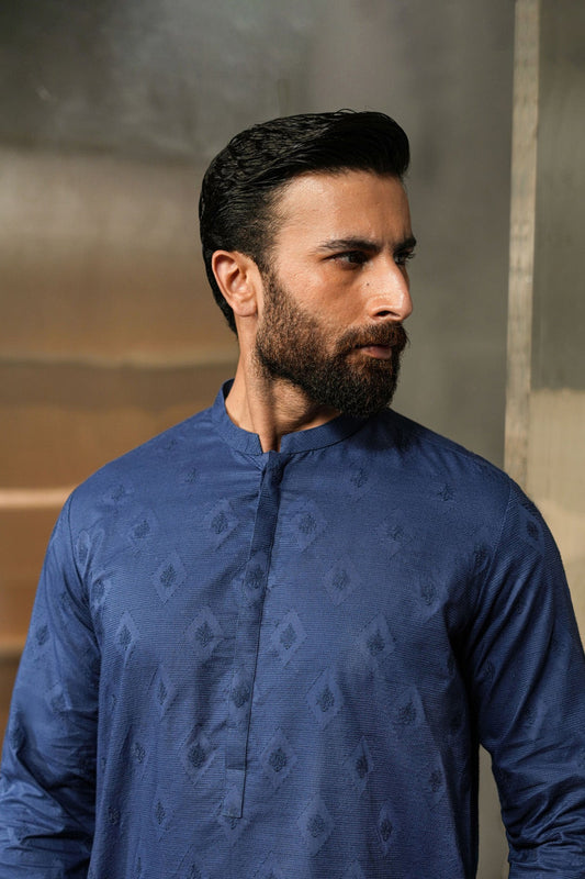 EMBROIDERED-KURTA-BLUE - shop at Bareezeman