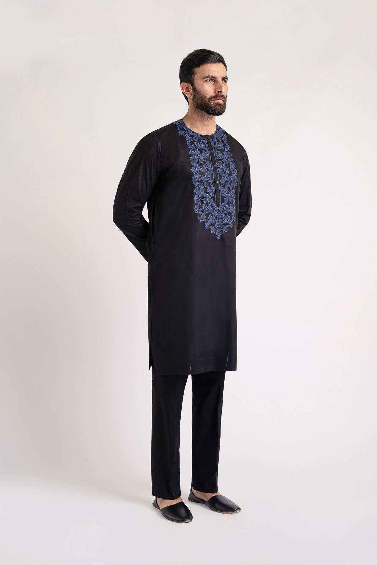 EMBROIDERED-KURTA-BLACK - shop at Bareezeman
