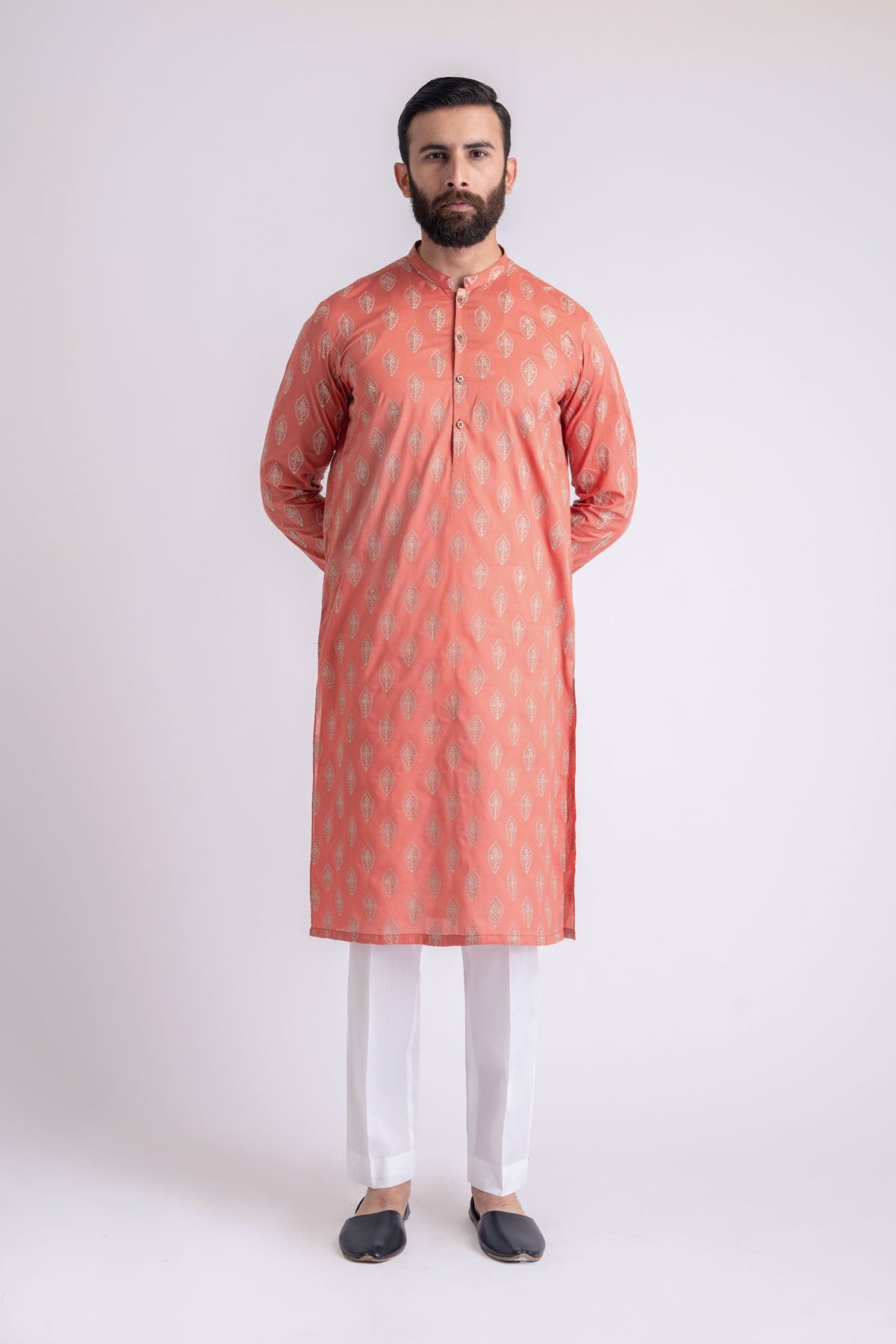 EMBROIDERED-KURTA-RUST - shop at Bareezeman