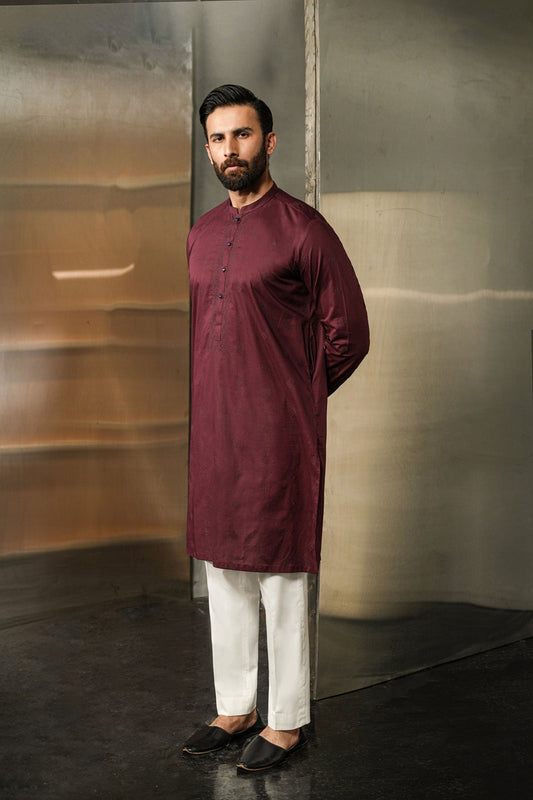 EMBROIDERED-KURTA-MAROON - shop at Bareezeman