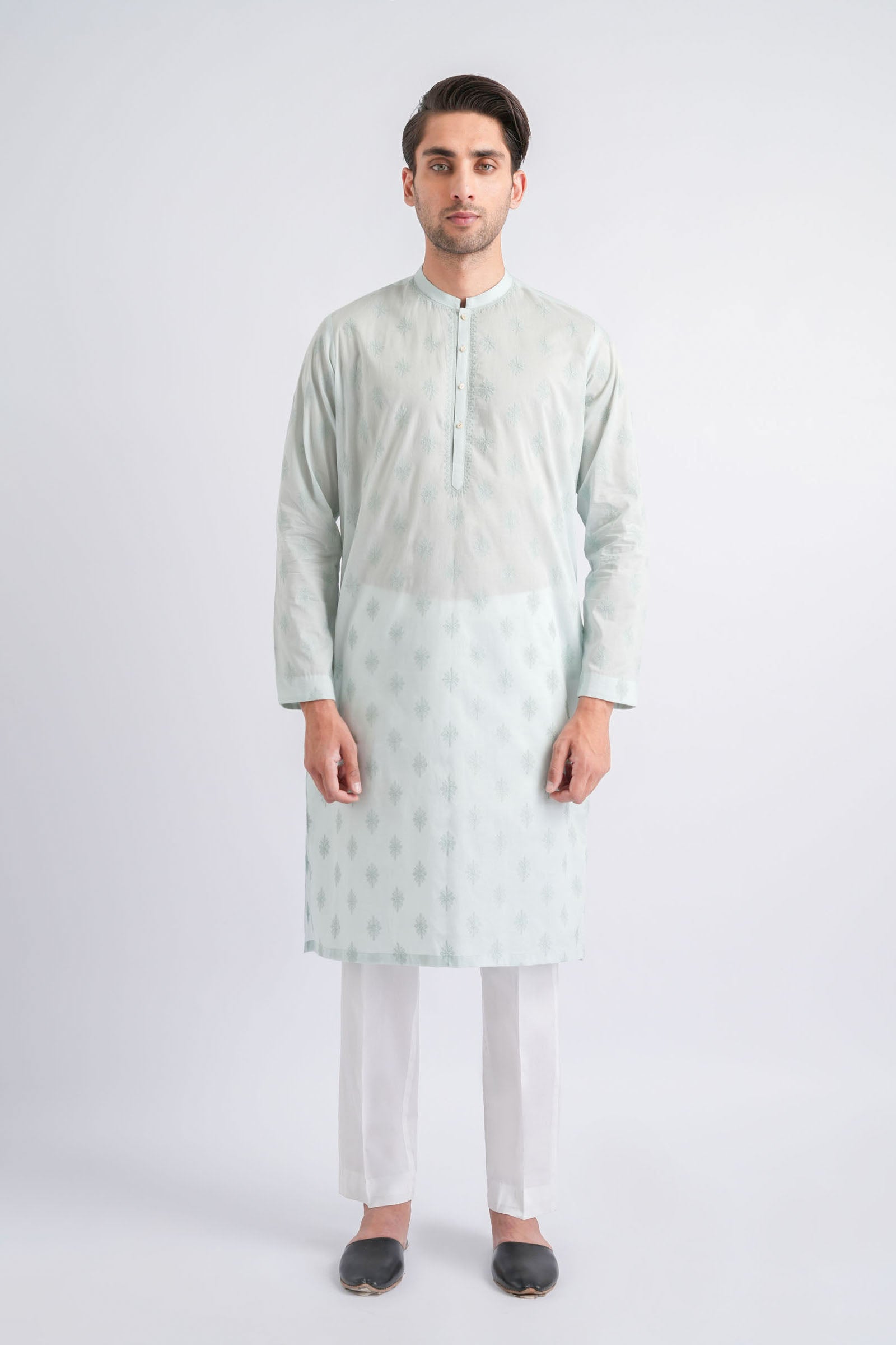 EMBROIDERED-KURTA-MINT-GRN - shop at Bareezeman