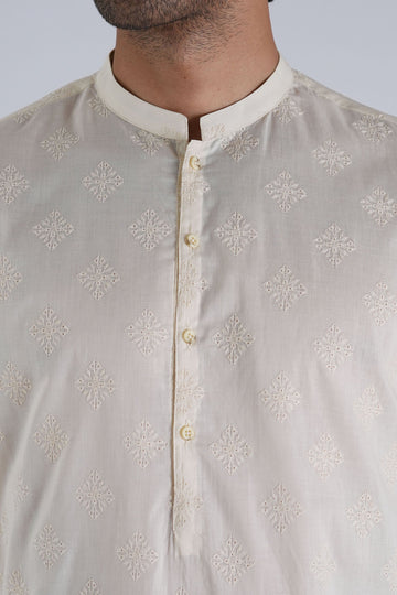 EMBROIDERED-KURTA-CREAM - shop at Bareezeman