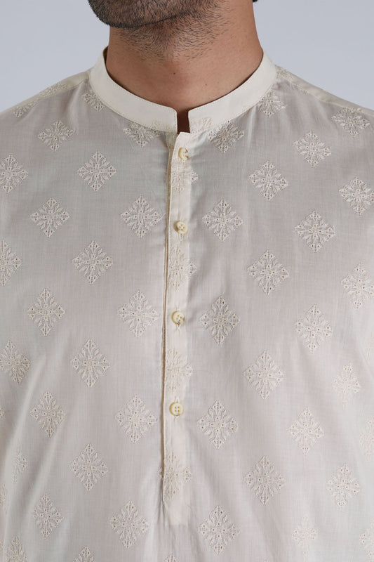 EMBROIDERED-KURTA-CREAM - shop at Bareezeman