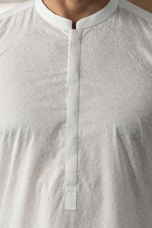 EMBROIDERED-KURTA-WHITE - shop at Bareezeman