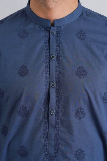 EMBROIDERED-KURTA-BLUE - shop at Bareezeman