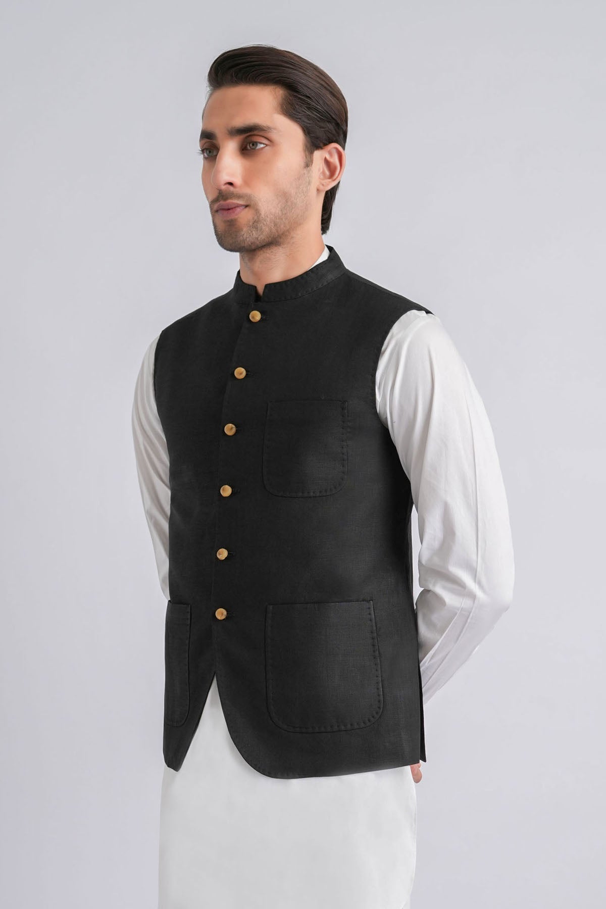 IRISH-LINEN-WAISTCOAT-BLACK - shop at Bareezeman
