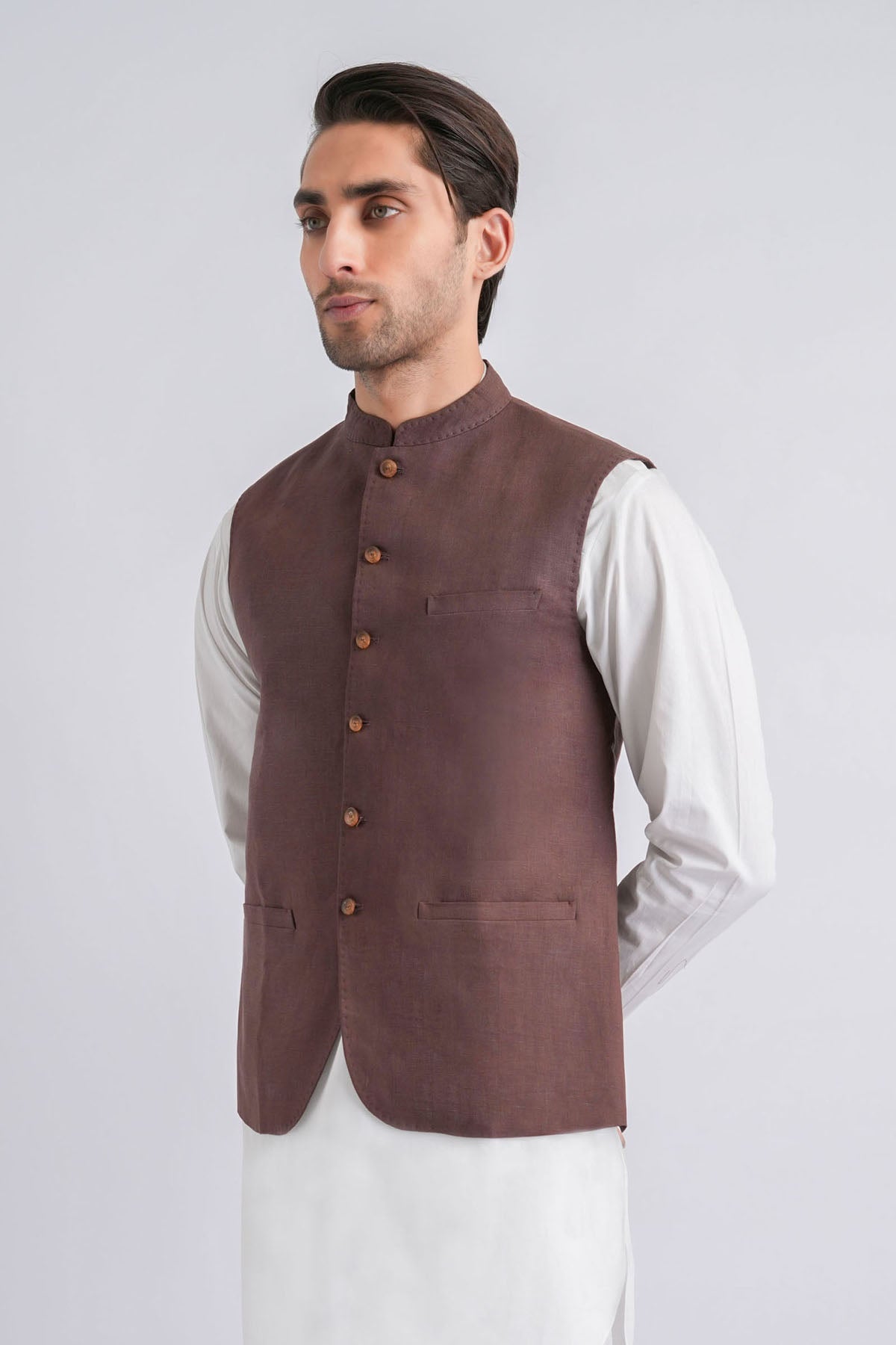 IRISH-LINEN-WAISTCOAT-BROWN - shop at Bareezeman