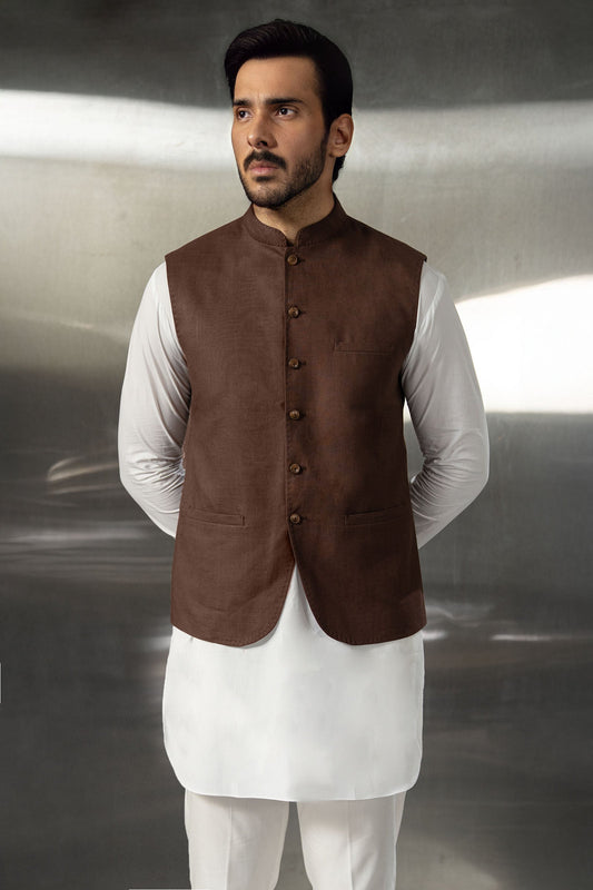 IRISH-LINEN-WAISTCOAT-BROWN - shop at Bareezeman