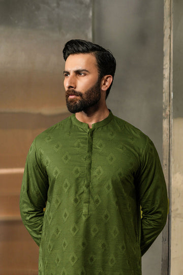 EMBROIDERED-KURTA-OLIVE