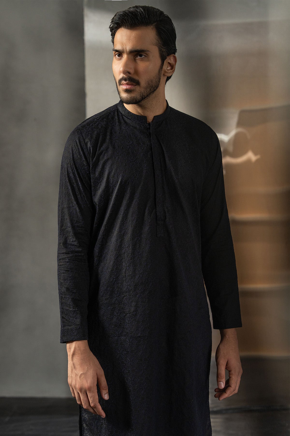 EMBROIDERED-KURTA-BLACK - shop at Bareezeman