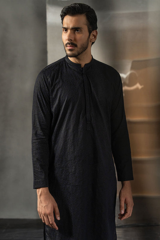 EMBROIDERED-KURTA-BLACK - shop at Bareezeman