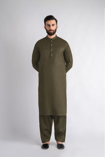 SHALWAR-KAMEEZ-OLIVE - shop at Bareezeman