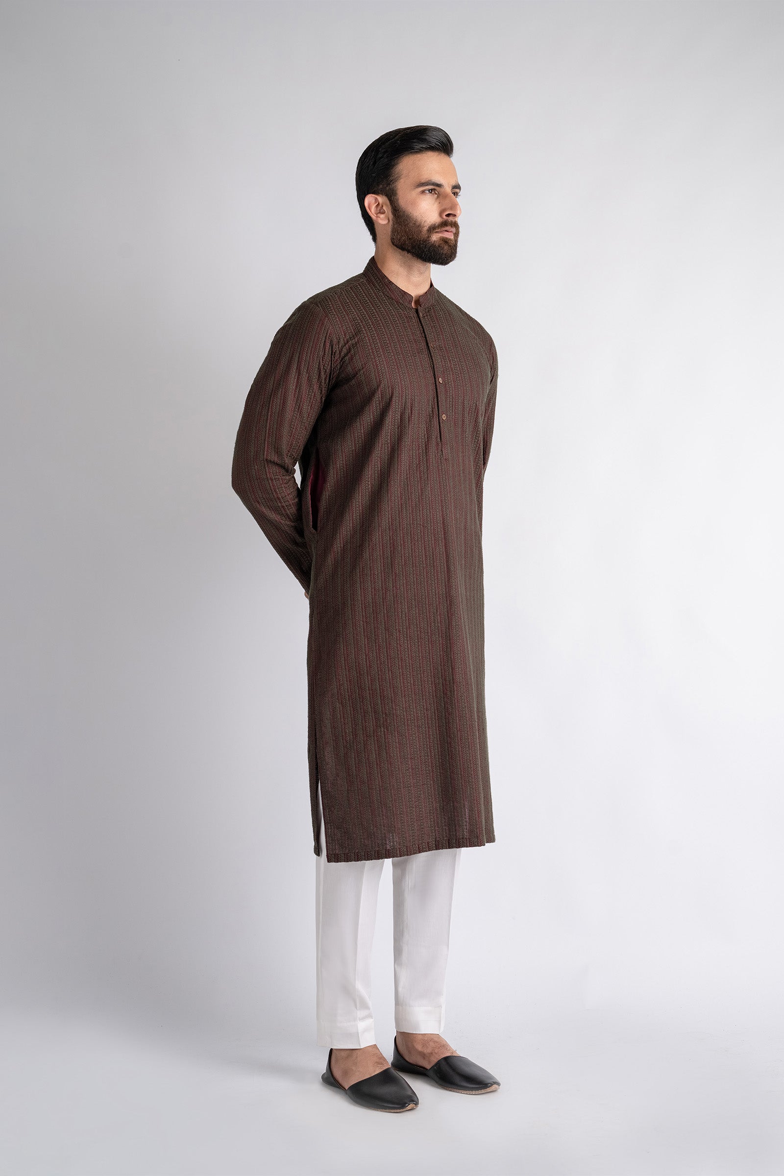 EMBROIDERED-KURTA-MAROON - shop at Bareezeman