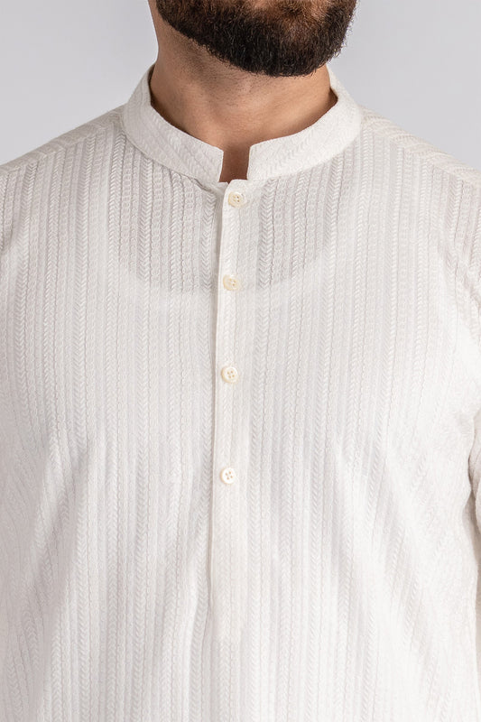 EMBROIDERED-KURTA-WHITE - shop at Bareezeman