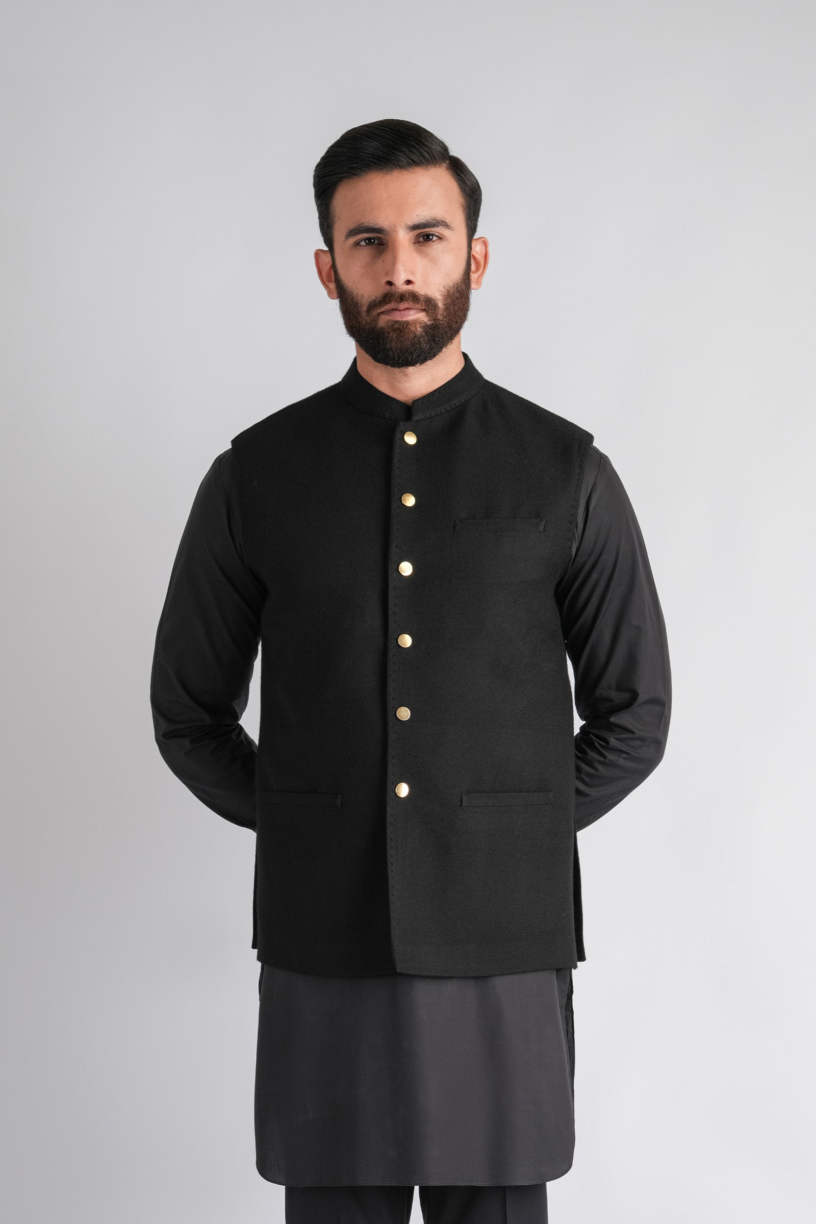 PASHMINA-WAISTCOAT-BLACK - shop at Bareezeman