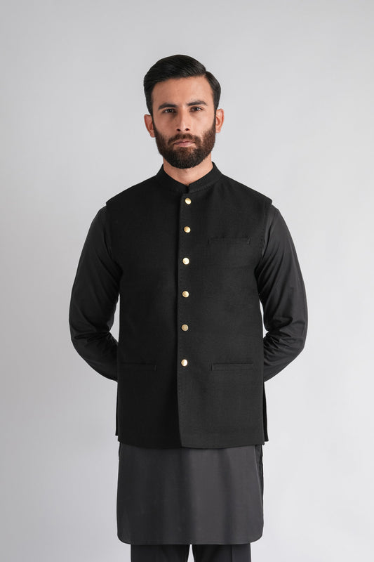 PASHMINA-WAISTCOAT-BLACK - shop at Bareezeman