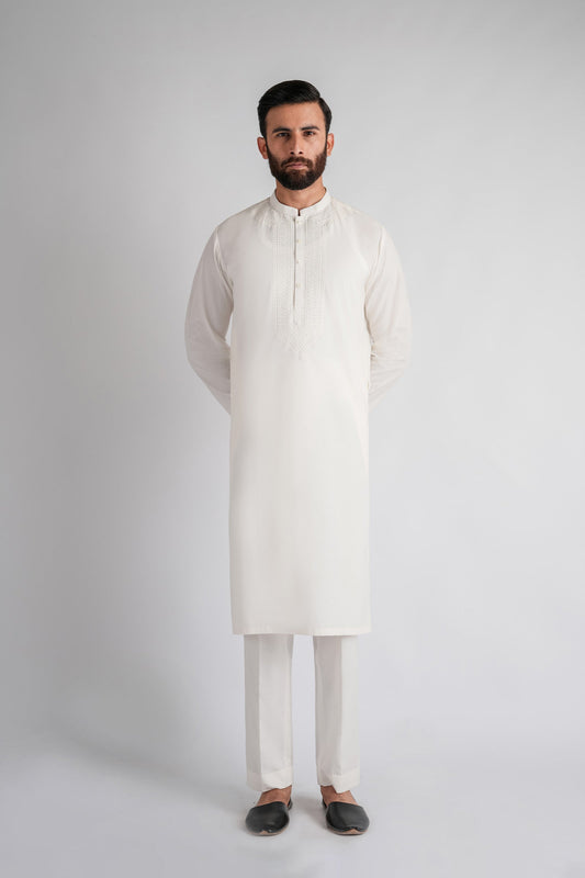 EMBROIDERED-KURTA-WHITE - shop at Bareezeman