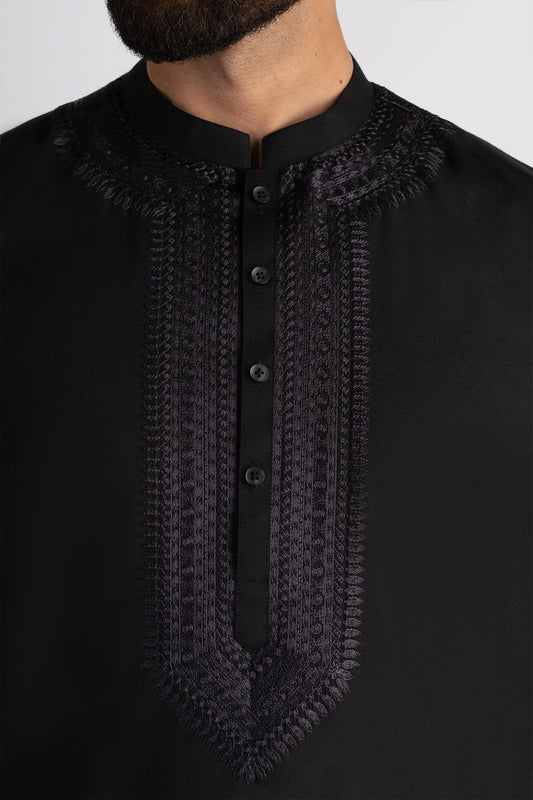 EMBROIDERED-KURTA-BLACK - shop at Bareezeman