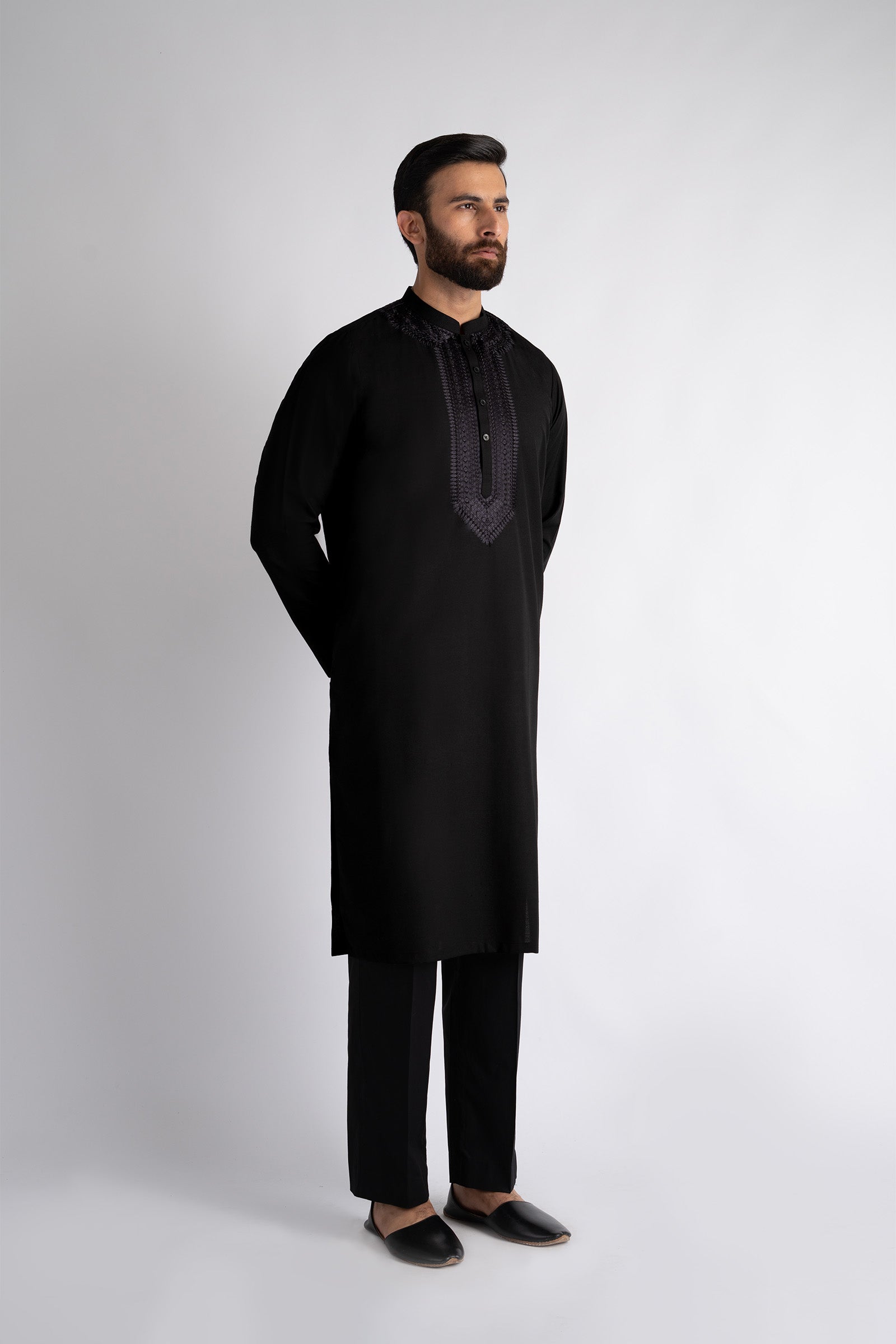 EMBROIDERED-KURTA-BLACK - shop at Bareezeman