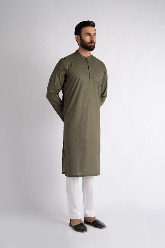EMBROIDERED-KURTA-GREEN - shop at Bareezeman