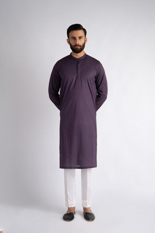 EMBROIDERED-KURTA-PLUM - shop at Bareezeman