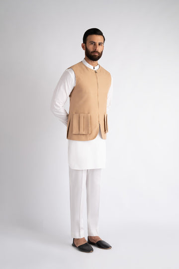 HANDLOOMED-WAISTCOAT-BEIGE - shop at Bareezeman