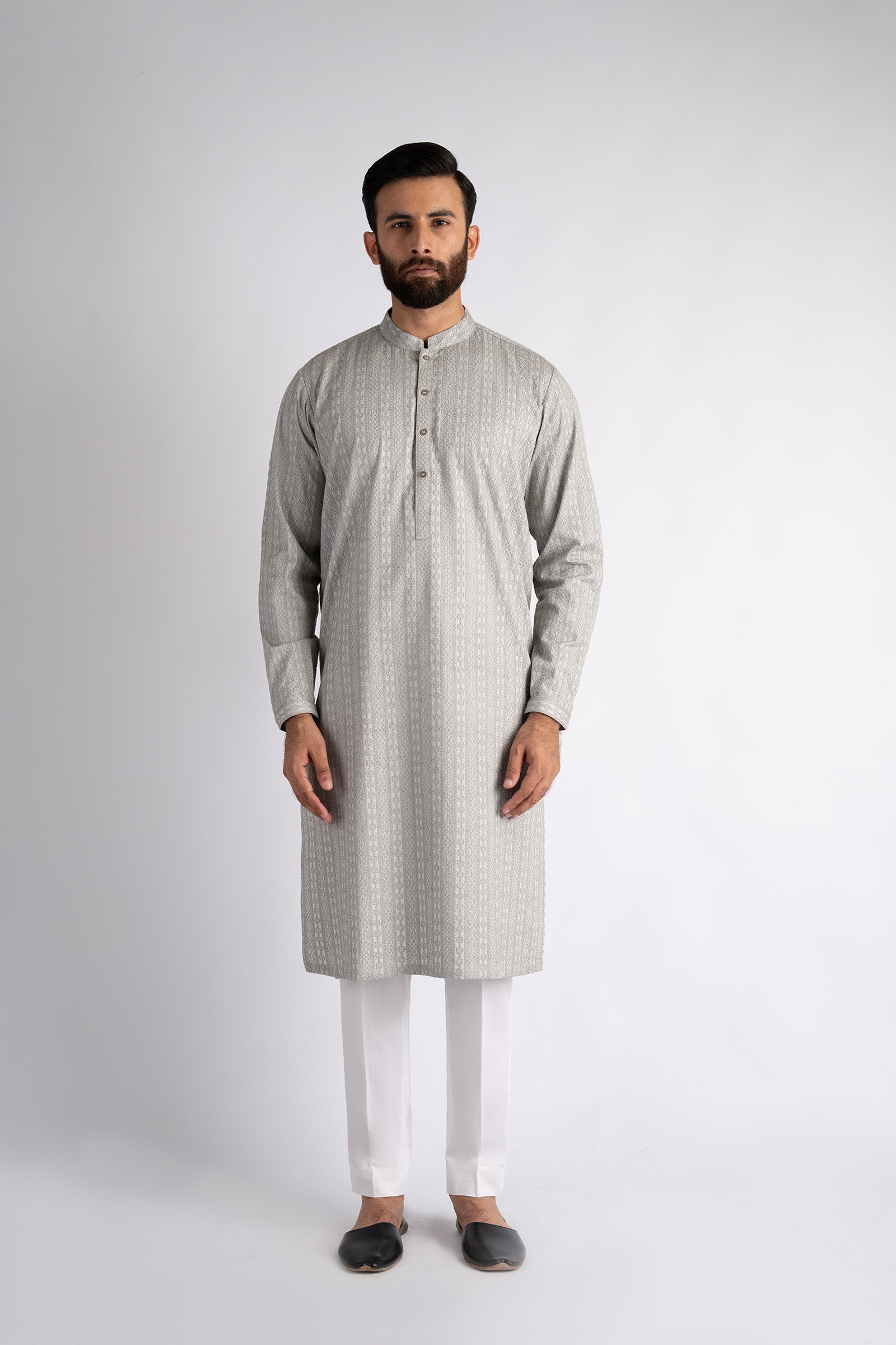 EMBROIDERED-KURTA-SILVR-GR - shop at Bareezeman