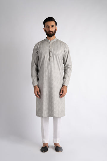 EMBROIDERED-KURTA-SILVR-GR - shop at Bareezeman
