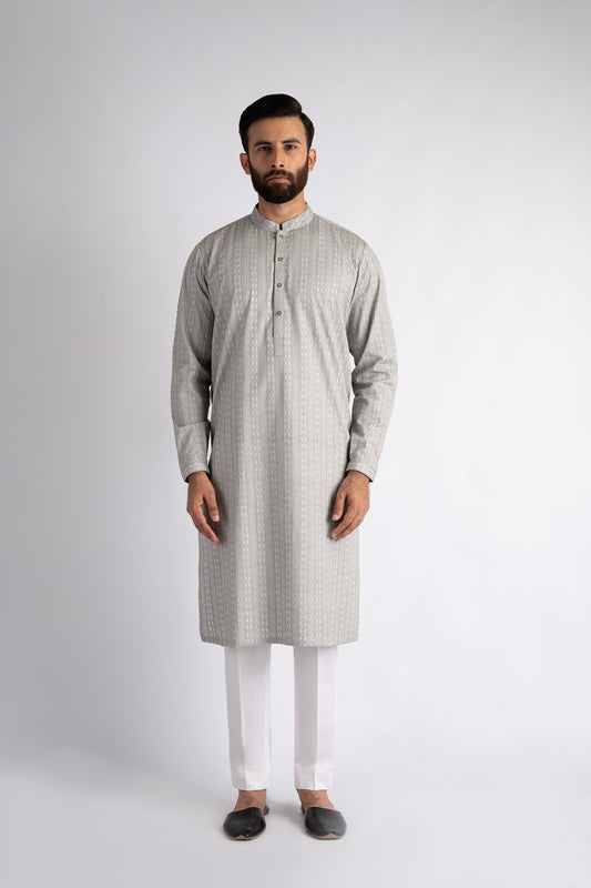 EMBROIDERED-KURTA-SILVR-GR - shop at Bareezeman