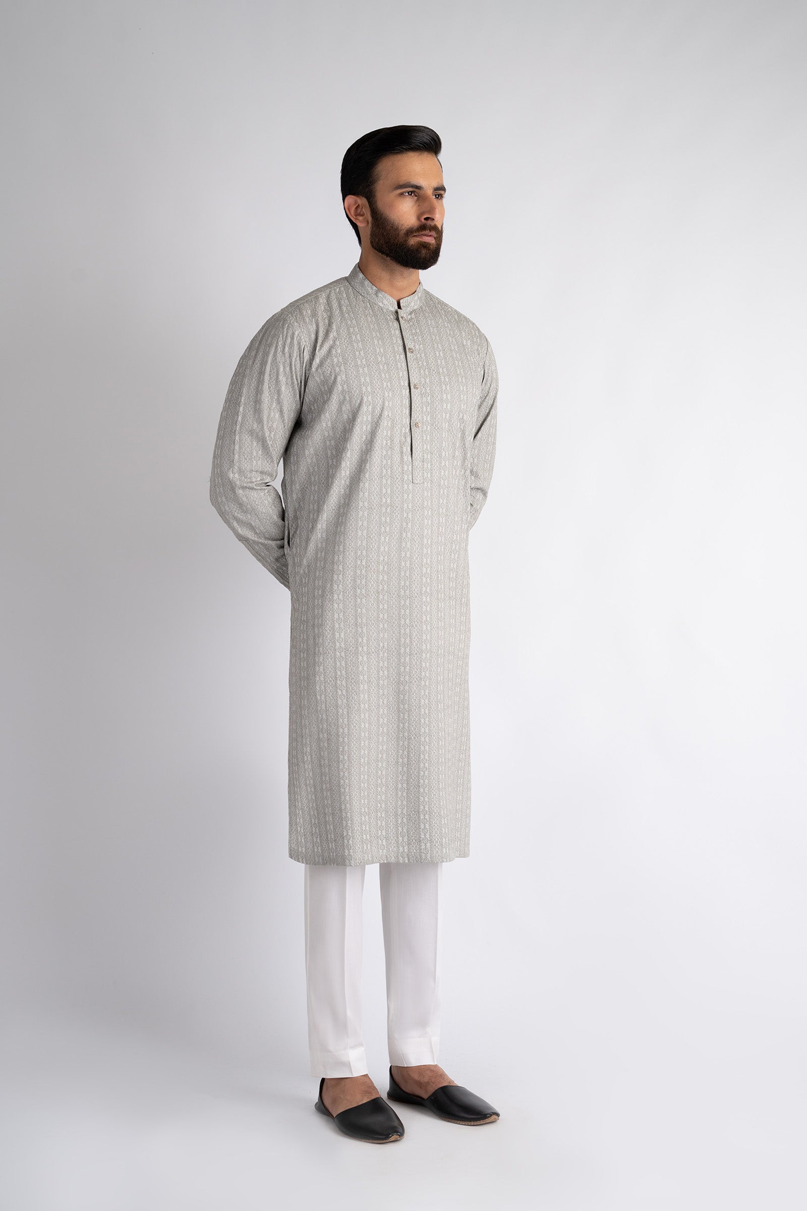 EMBROIDERED-KURTA-SILVR-GR - shop at Bareezeman