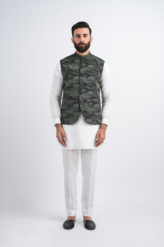 JACQUARD-WAISTCOAT-GREEN - shop at Bareezeman