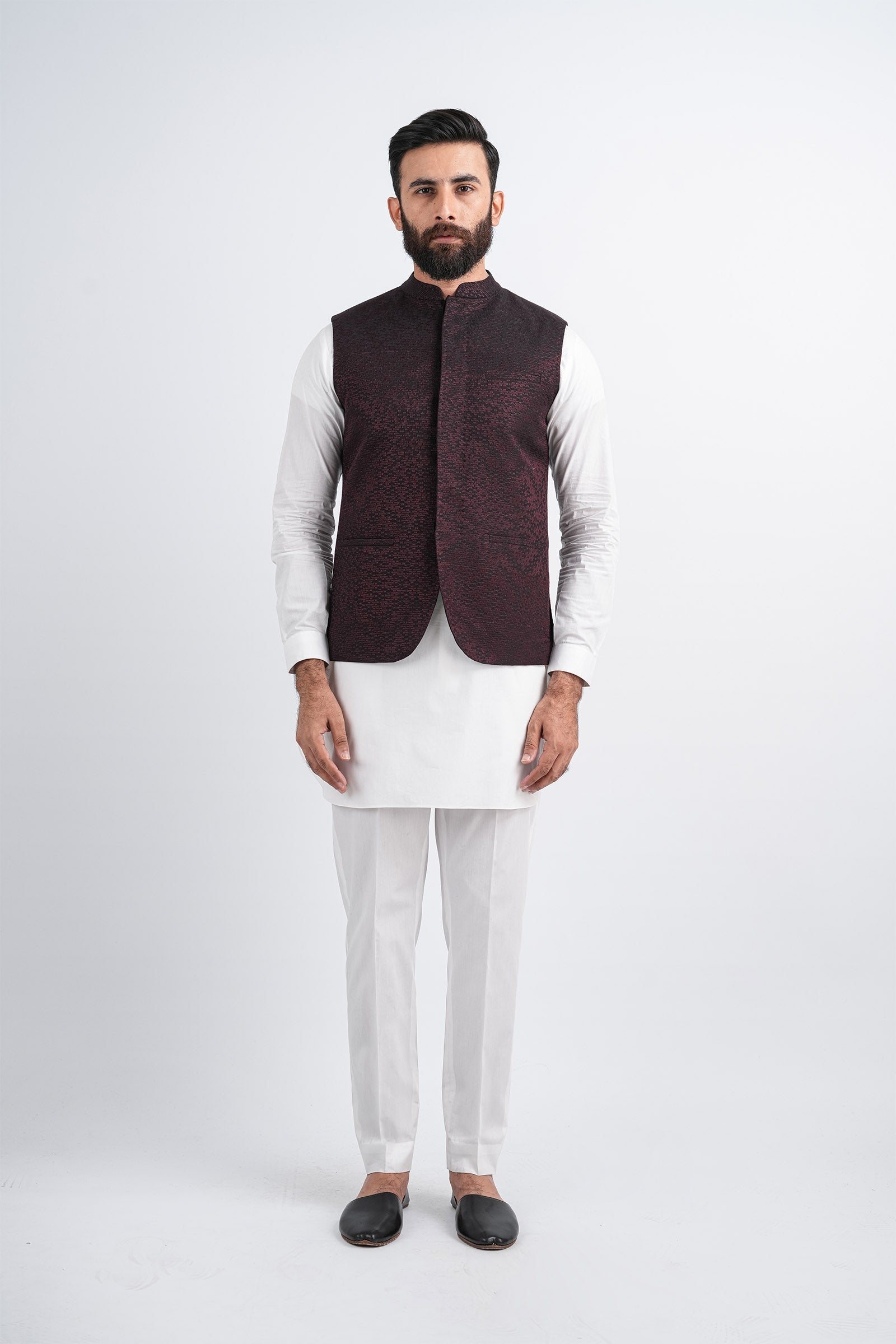 EMBROIDERED-WAISTCOAT-BLCK-MRN - shop at Bareezeman