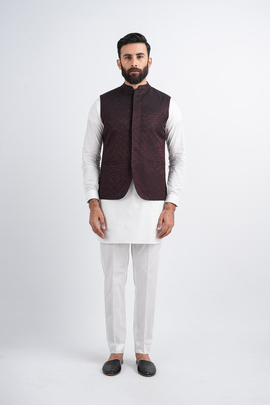 EMBROIDERED-WAISTCOAT-BLCK-MRN - shop at Bareezeman