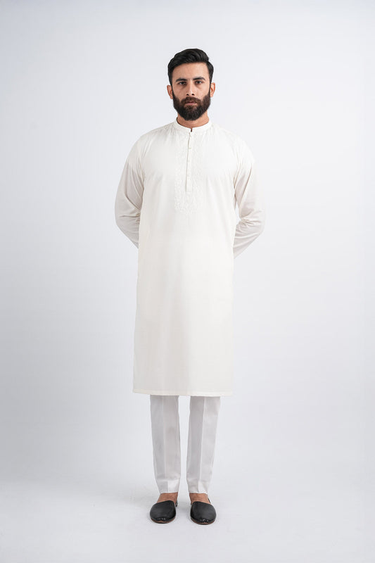 EMBROIDERED-KURTA-BMR1884-WHITE - shop at Bareezeman