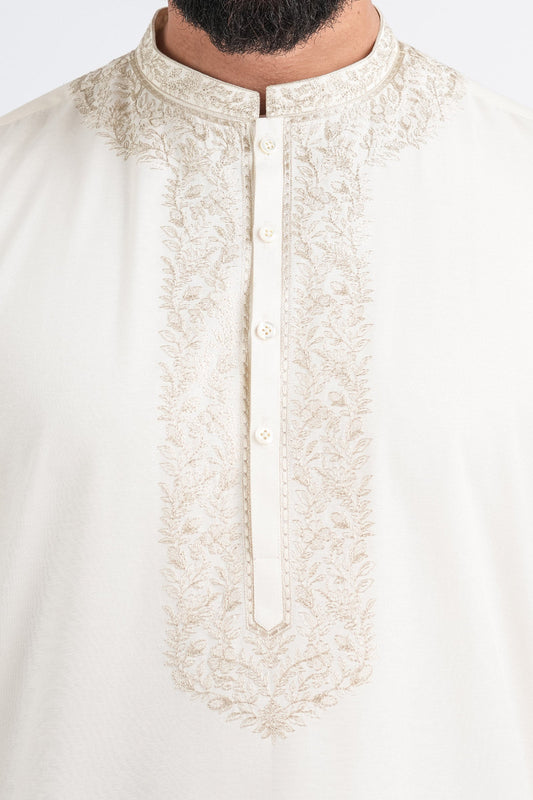 EMBROIDERED-KURTA-O-WHITE - shop at Bareezeman