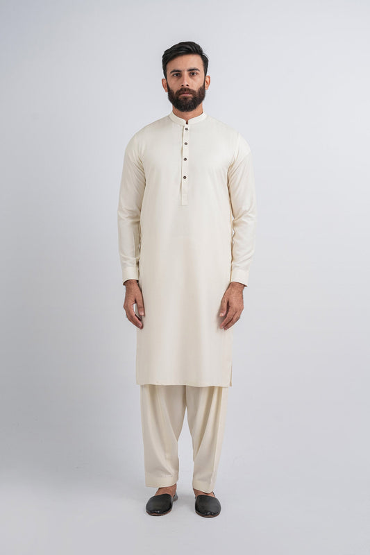 BOSKI KAMEEZ SHALWAR OFF WHITE - shop at Bareezeman