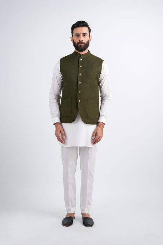 PASHMINA-WAISTCOAT-GREEN - shop at Bareezeman
