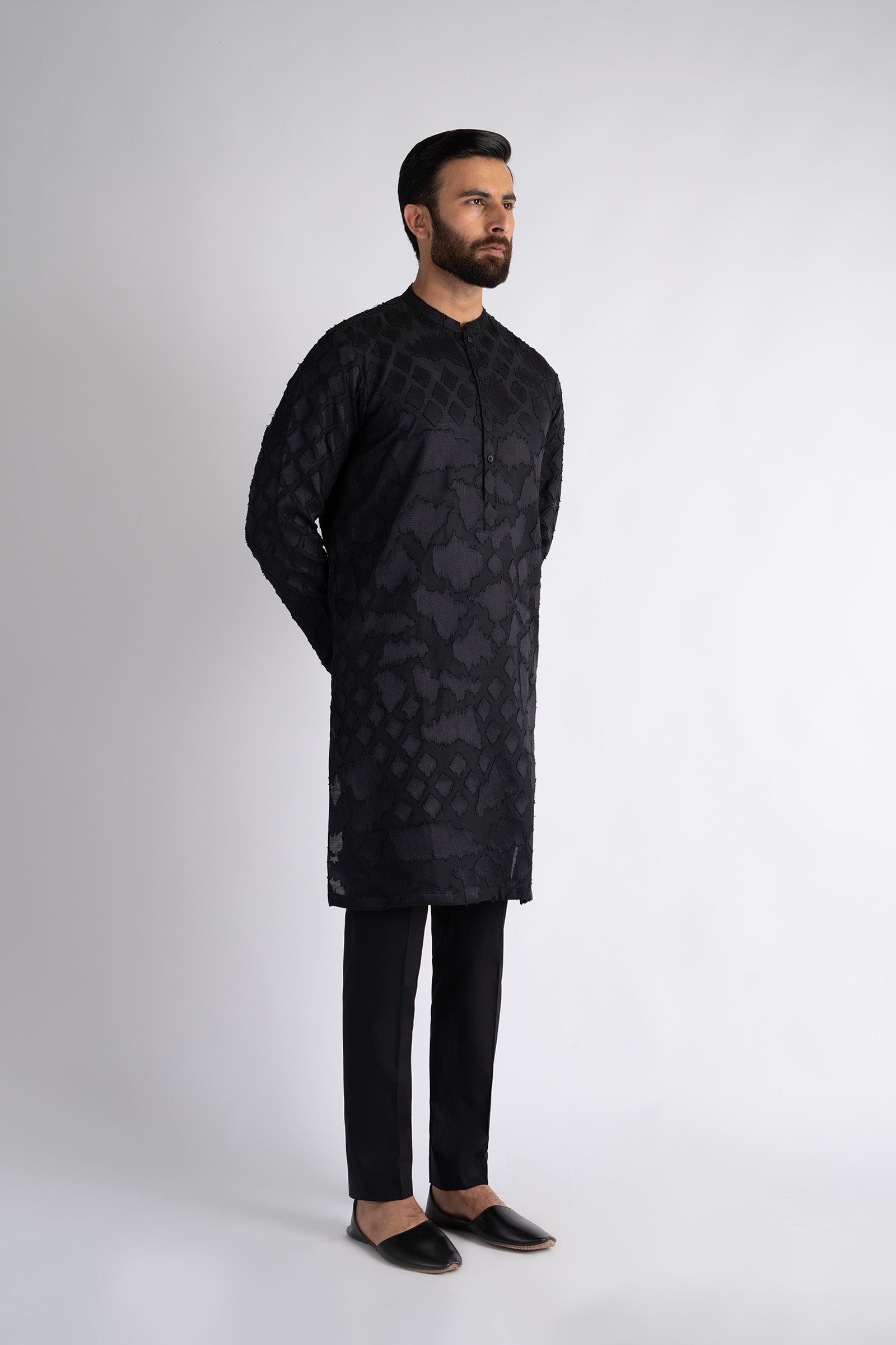 EMBROIDERED-KURTA-BLACK - shop at Bareezeman
