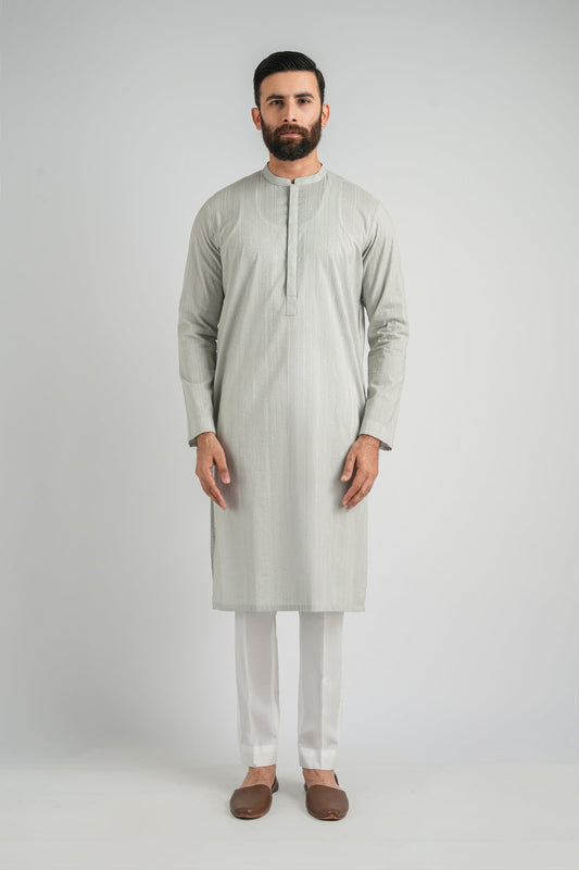 EMBROIDERED-KURTA-L-GREY - shop at Bareezeman
