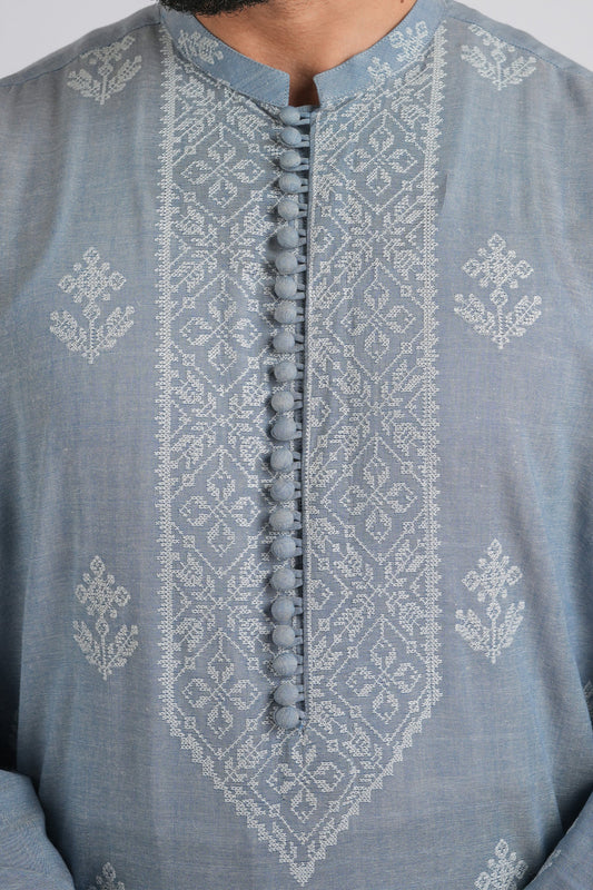 EMBROIDERED-KURTA-TROUSER-SKY-BLUE KURTA TROUSER