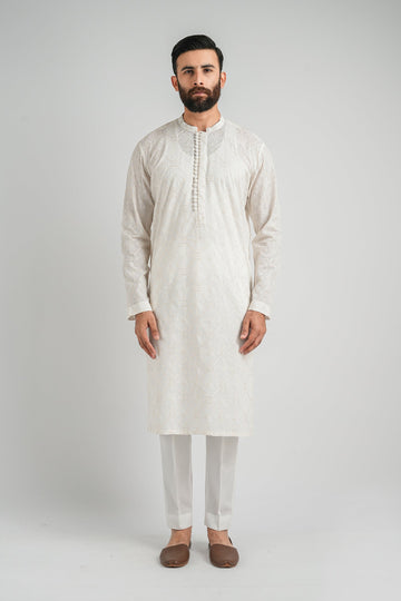 EMBROIDERED-KURTA-WHITE - shop at Bareezeman