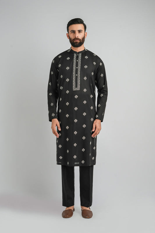 EMBROIDERED-KURTA-TROUSER-BLACK KURTA TROUSER