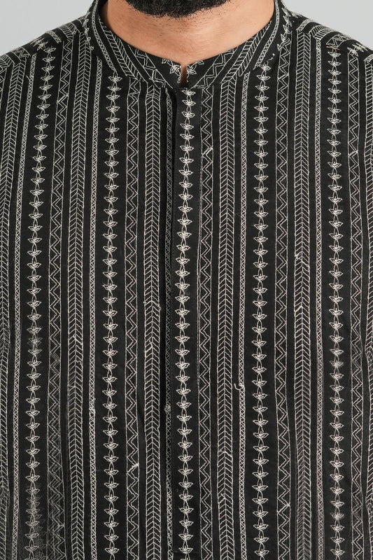EMBROIDERED-KURTA-BLAK-WHT - shop at Bareezeman