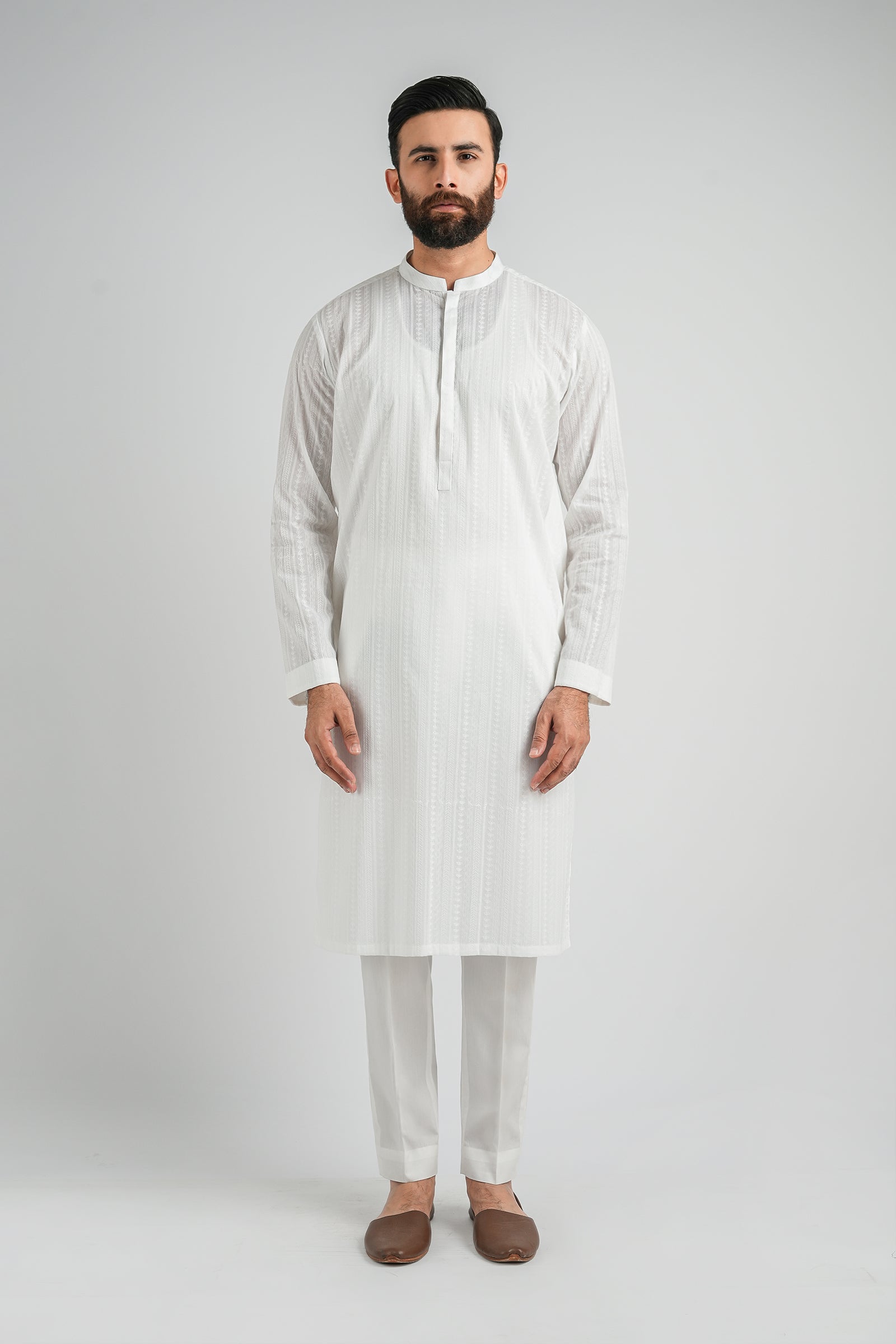 EMBROIDERED-KURTA-WHITE - shop at Bareezeman