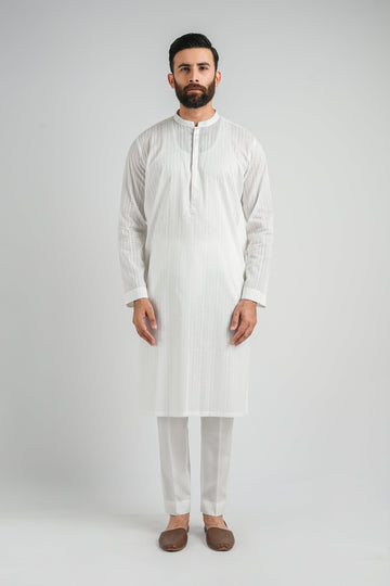 EMBROIDERED-KURTA-WHITE - shop at Bareezeman