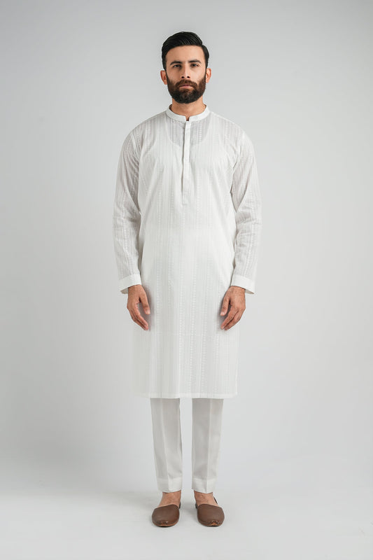 EMBROIDERED-KURTA-WHITE - shop at Bareezeman
